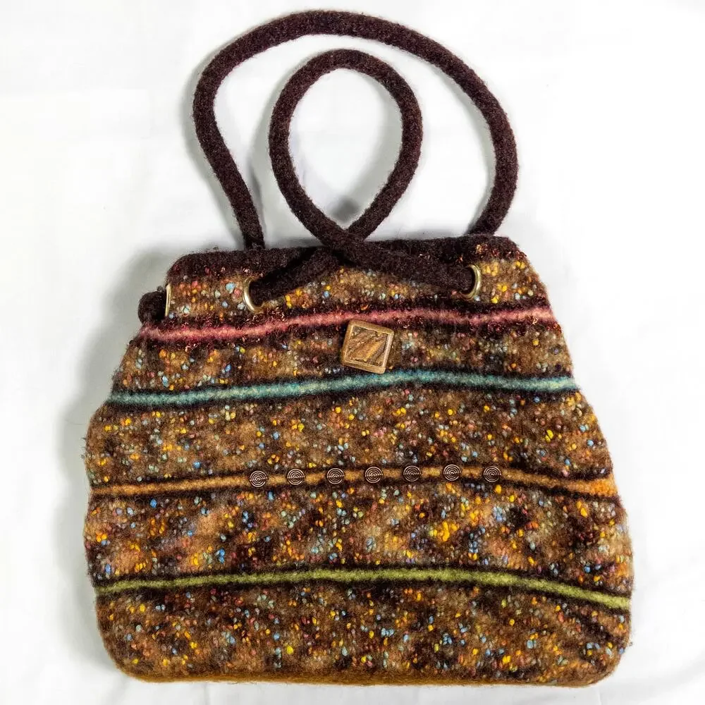 Sandi Pitelka Large Brown Knit Bag Artisan Textured Maximalist Boho